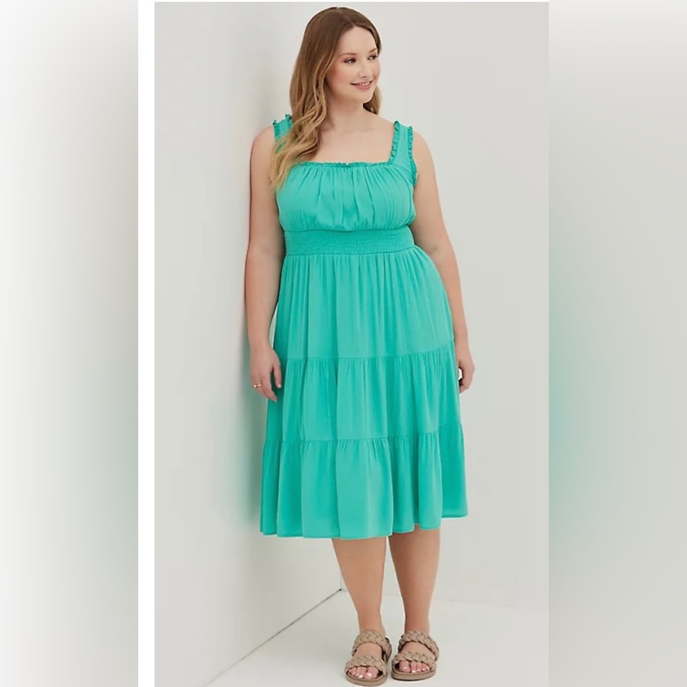 Torrid smock waist tiered gauze midi dress